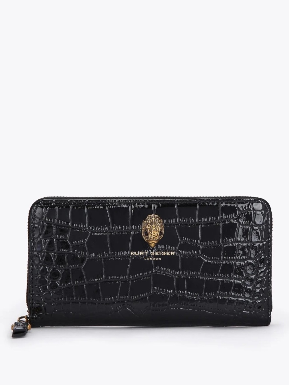 Kurt Geiger London Black Kensington Zip Around Wallet in Croc-Embossed